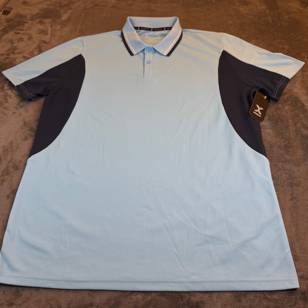 Xersion Lifestyle Pique Polo Shirt Mens Large Tall Blue Color Block Quick Dri